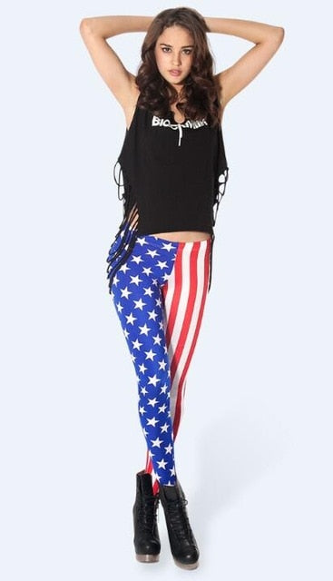 Full Length Fitness Leggings American Flag Print Women Workout Pants 2xL 3xl 4XL Plus Size Leggins For Girls