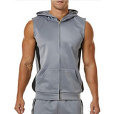 Men Zipper Splicing Sports Hooded Vest bodybuilding golds gym clothing musculation singlet fitness clothing